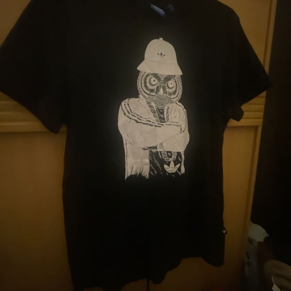 Adidas Graphic T-Shirt Size M Black Owl Hipster Streetwear