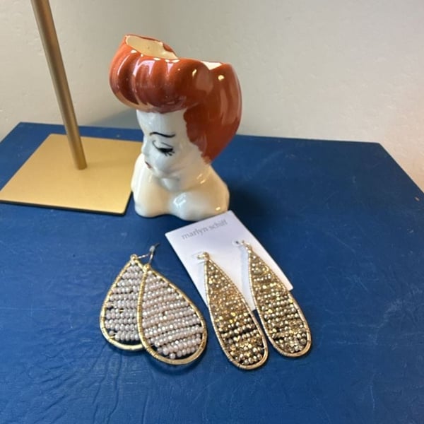 Two sets - Marlyn Schiff Beaded Teardrop Earrings Gold Tone