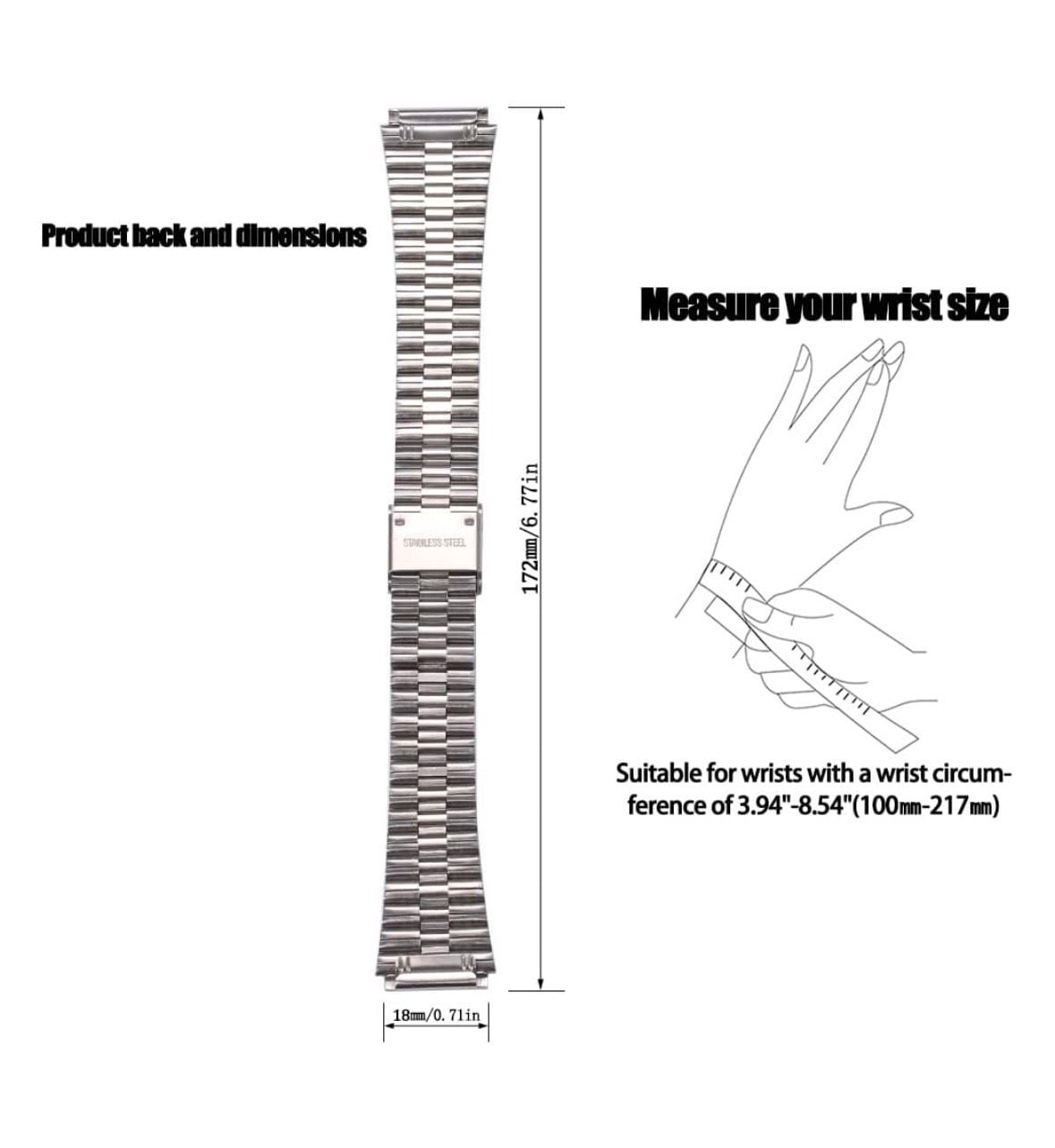 18mm Stainless Steel Strap Compatible with Casio A158WA F108WH A700W 3