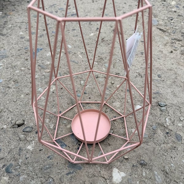 New Nordic Wrought Iron Geometric Candle Holder Pink Metal