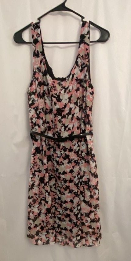 Liz Claiborne Pink Black Floral Print Sleeveless Dress with Belt Size 16 3