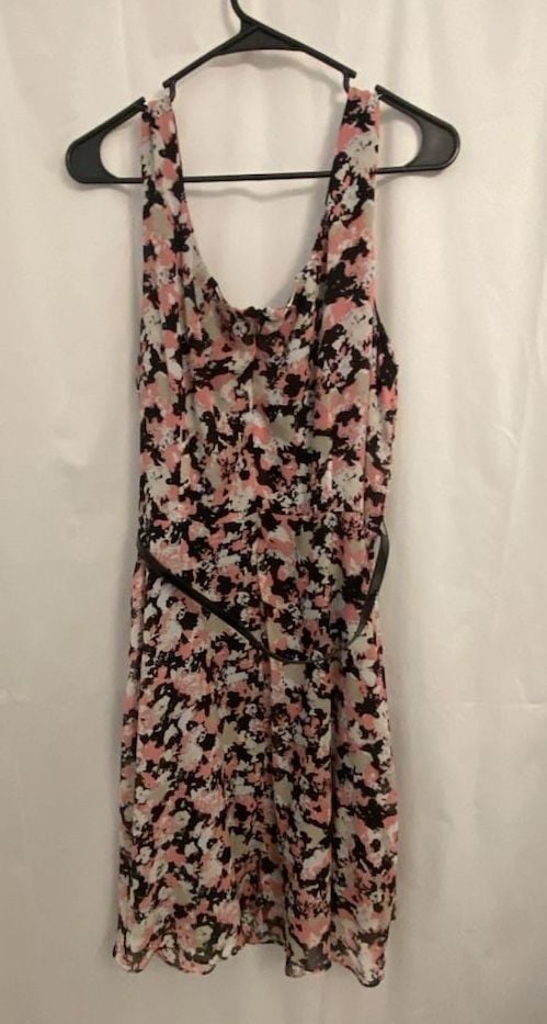 Liz Claiborne Pink Black Floral Print Sleeveless Dress with Belt Size 16 4