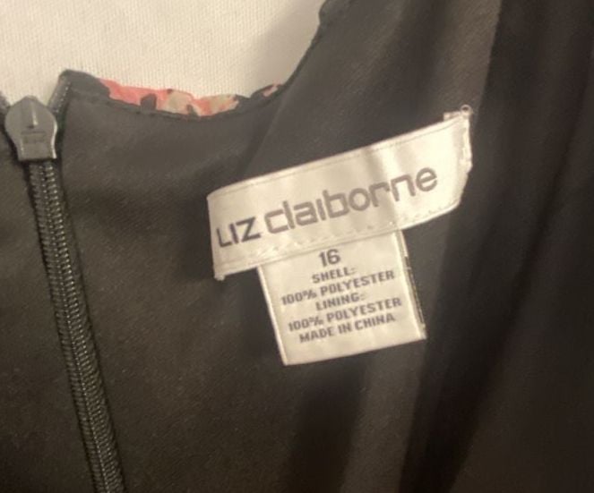 Liz Claiborne Pink Black Floral Print Sleeveless Dress with Belt Size 16 5