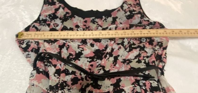Liz Claiborne Pink Black Floral Print Sleeveless Dress with Belt Size 16 6