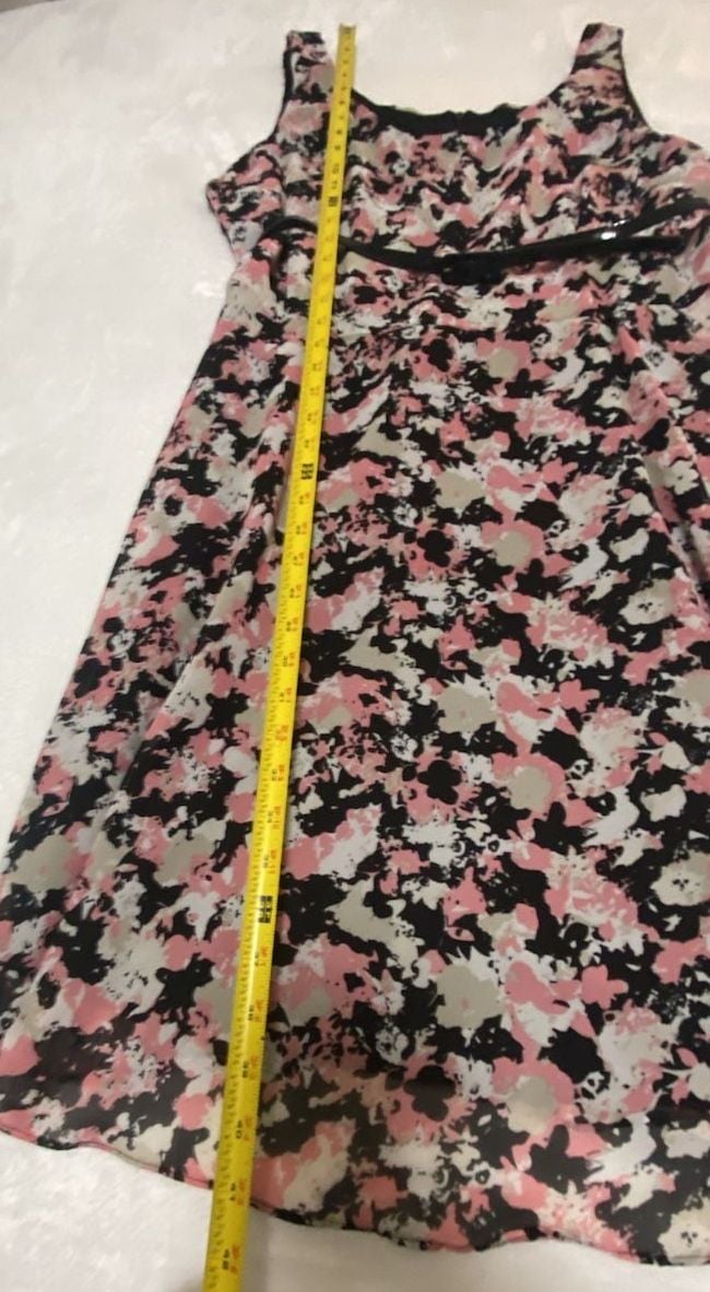 Liz Claiborne Pink Black Floral Print Sleeveless Dress with Belt Size 16 9