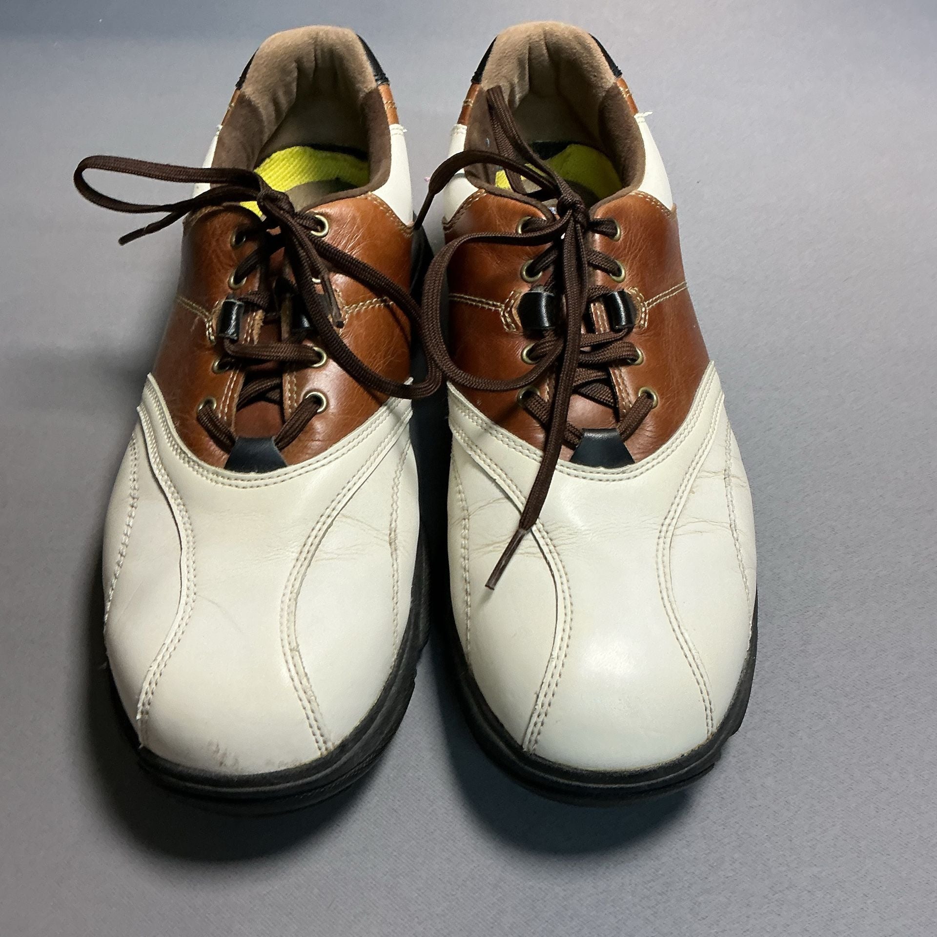 Etonic GS-OK Golf Shoes Size 10.5 M White Brown Leather Goodyear 2