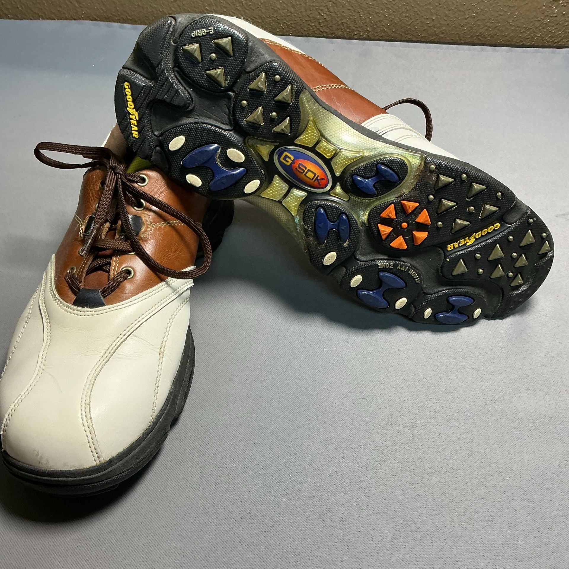 Etonic GS-OK Golf Shoes Size 10.5 M White Brown Leather Goodyear 4