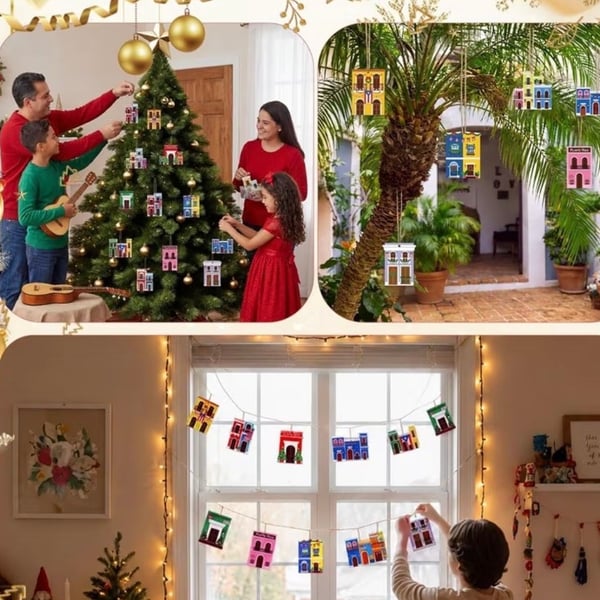 Puerto Rico Wooden House Christmas Tree Ornaments Set