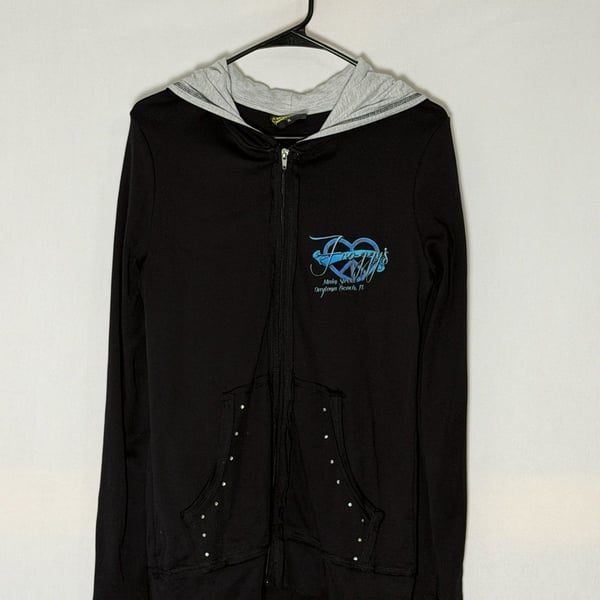 Froggy's Daytona Beach Zip Hoodie Size XL Black Rhinestone Wings
