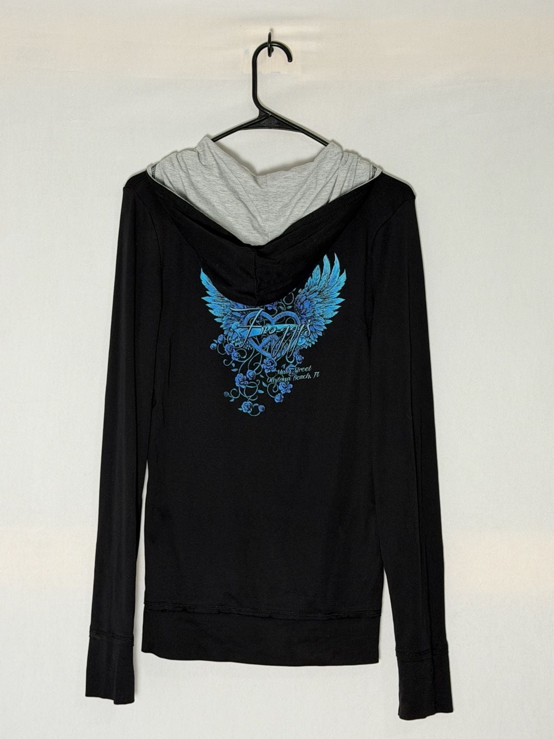Froggy's Daytona Beach Zip Hoodie Size XL Black Rhinestone Wings 3