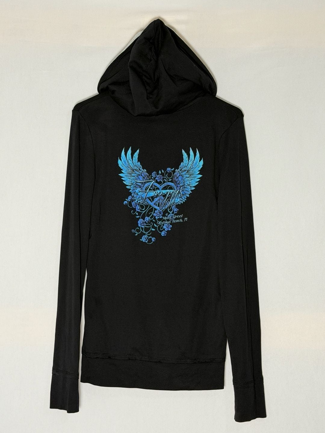 Froggy's Daytona Beach Zip Hoodie Size XL Black Rhinestone Wings 4