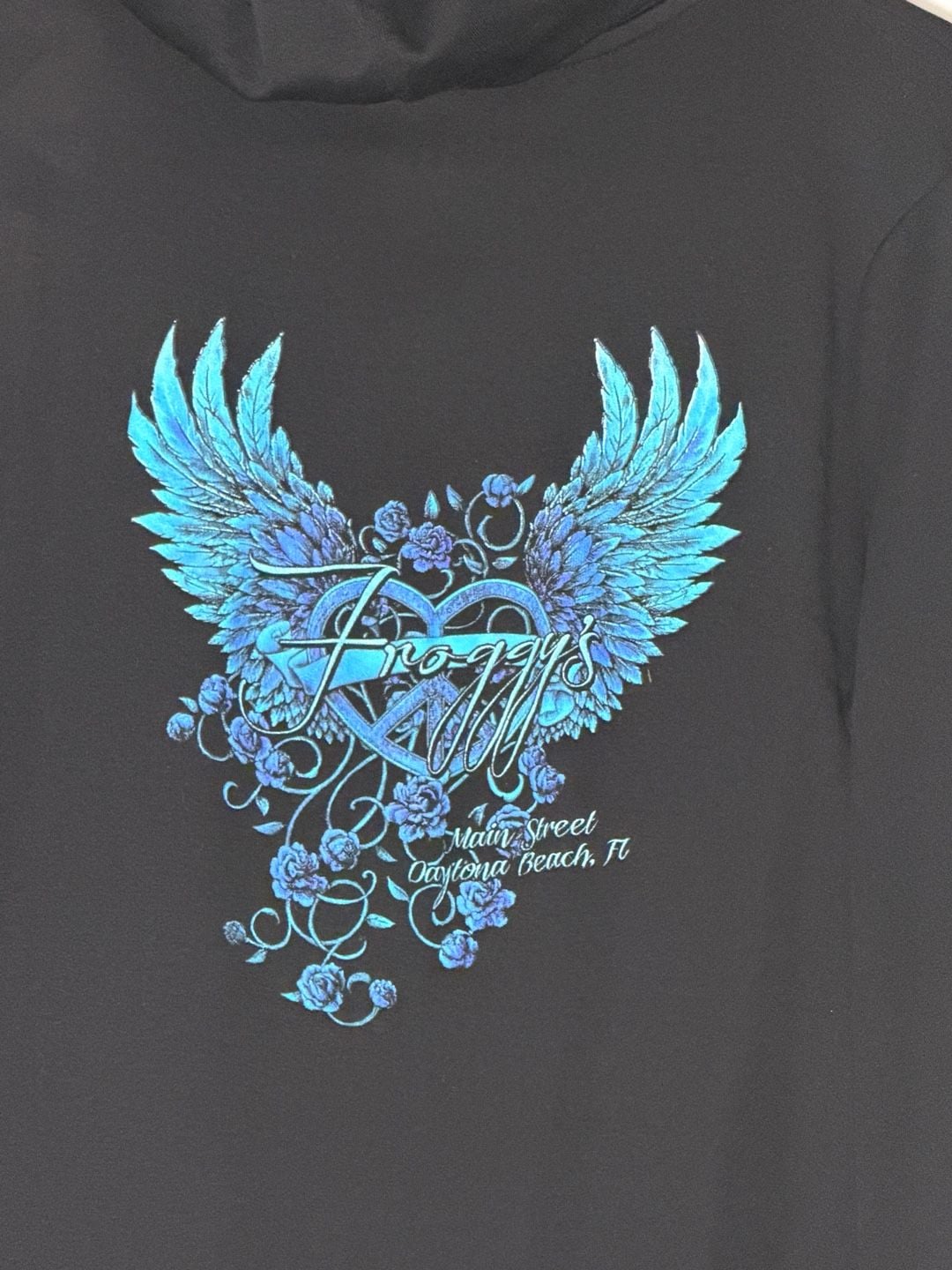 Froggy's Daytona Beach Zip Hoodie Size XL Black Rhinestone Wings 5