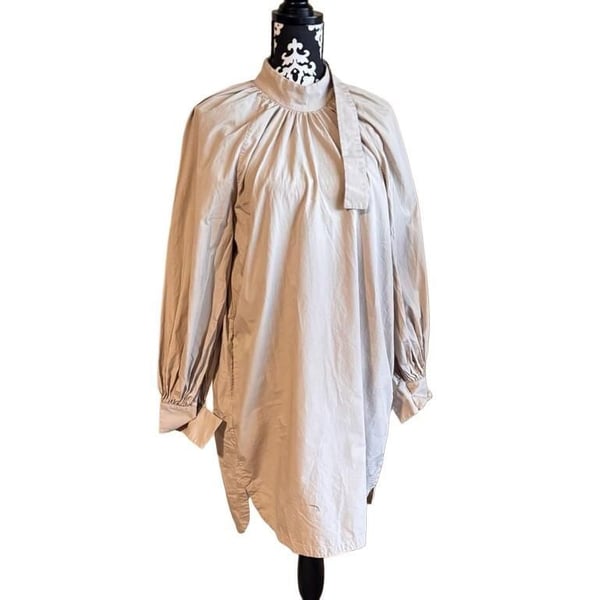 bassike Mock Neck Dress Size 00 Beige Cotton Knee-Length