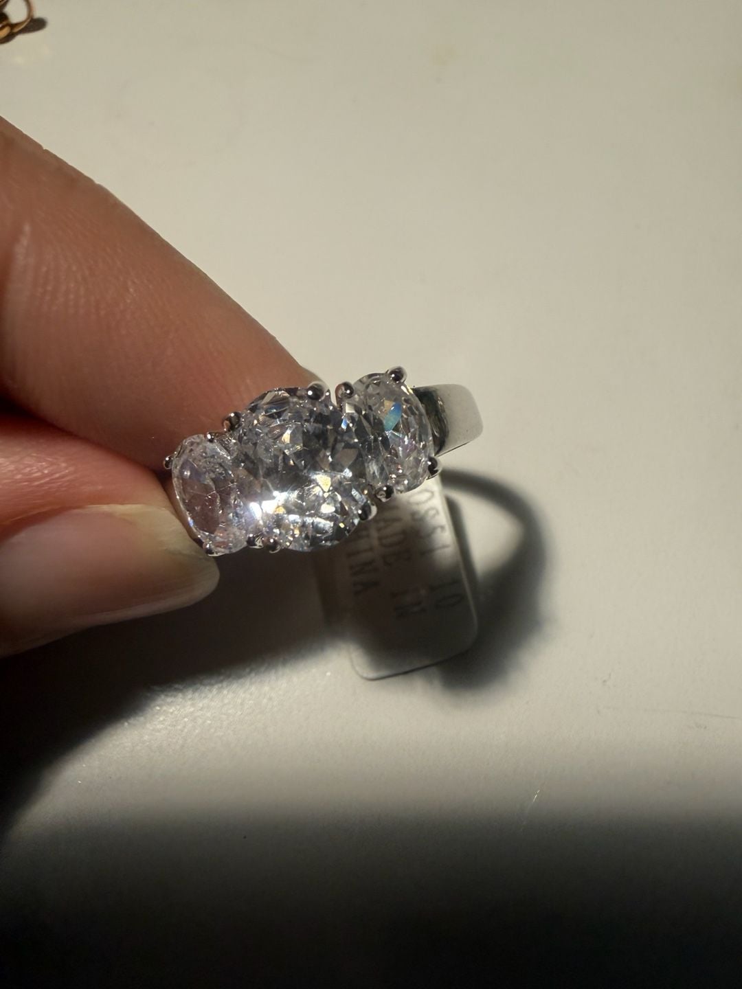 Unbranded Three Stone Ring Size 10 White CZ Brass Rhodium 3