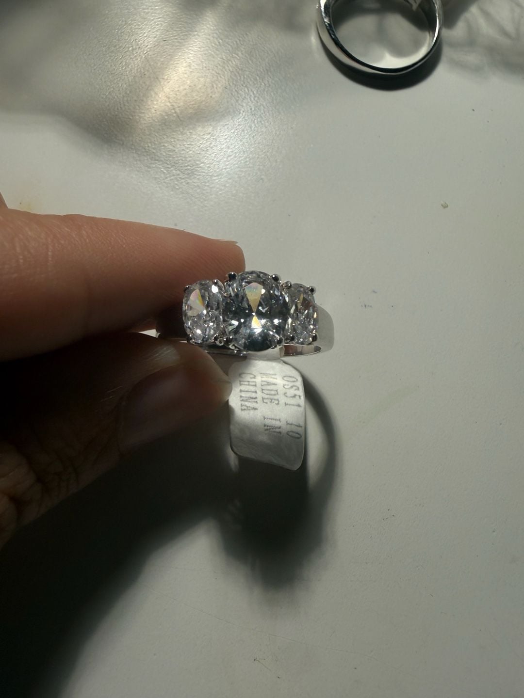 Unbranded Three Stone Ring Size 10 White CZ Brass Rhodium 4