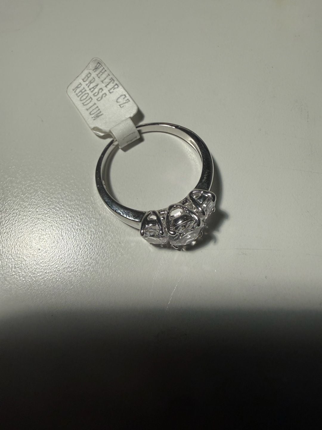 Unbranded Three Stone Ring Size 10 White CZ Brass Rhodium 5