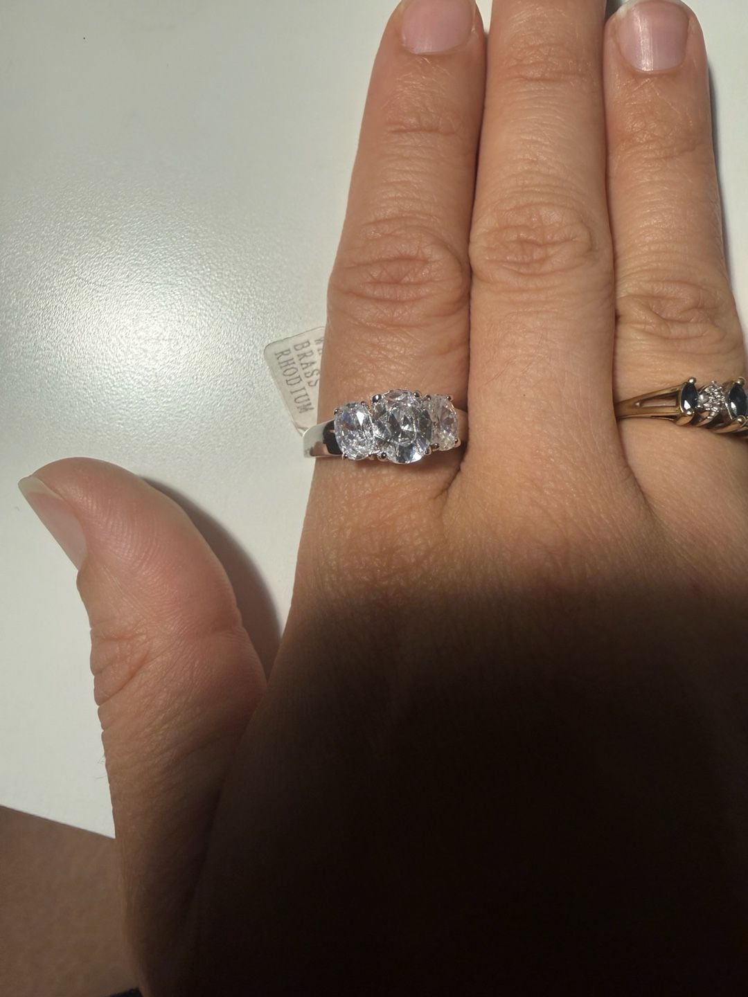 Unbranded Three Stone Ring Size 10 White CZ Brass Rhodium 7