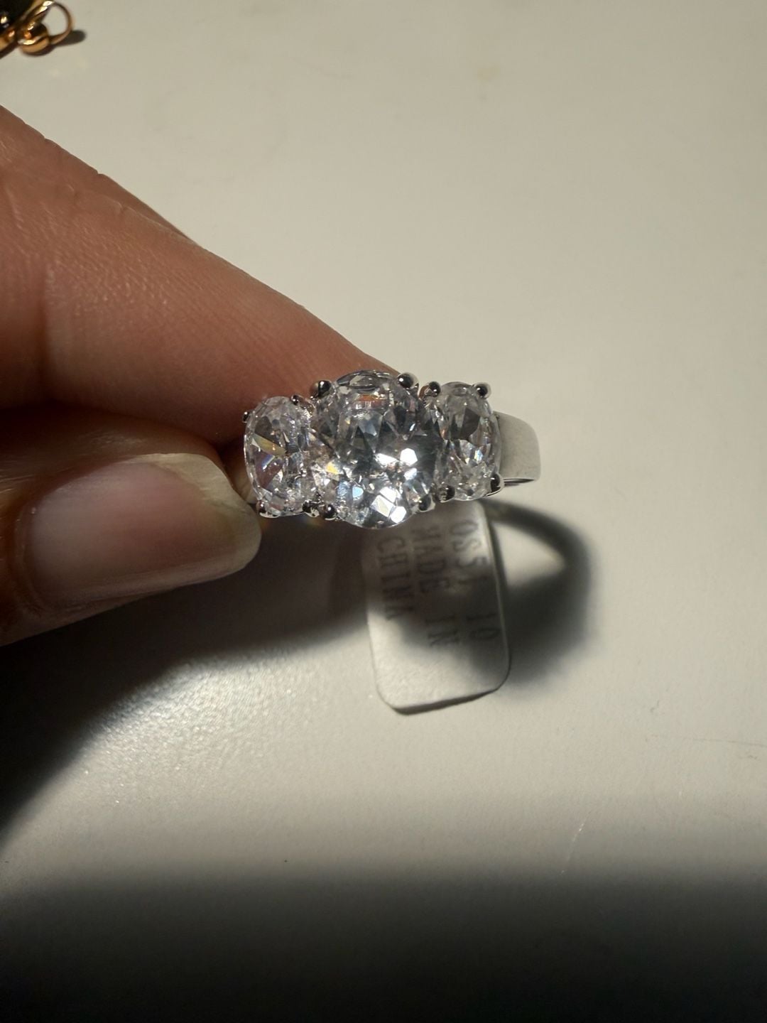 Unbranded Three Stone Ring Size 10 White CZ Brass Rhodium 8