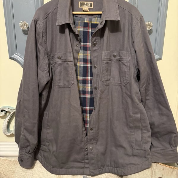 Duluth Trading Co. Flannel Lined Shirt Jacket Size L Gray Canvas