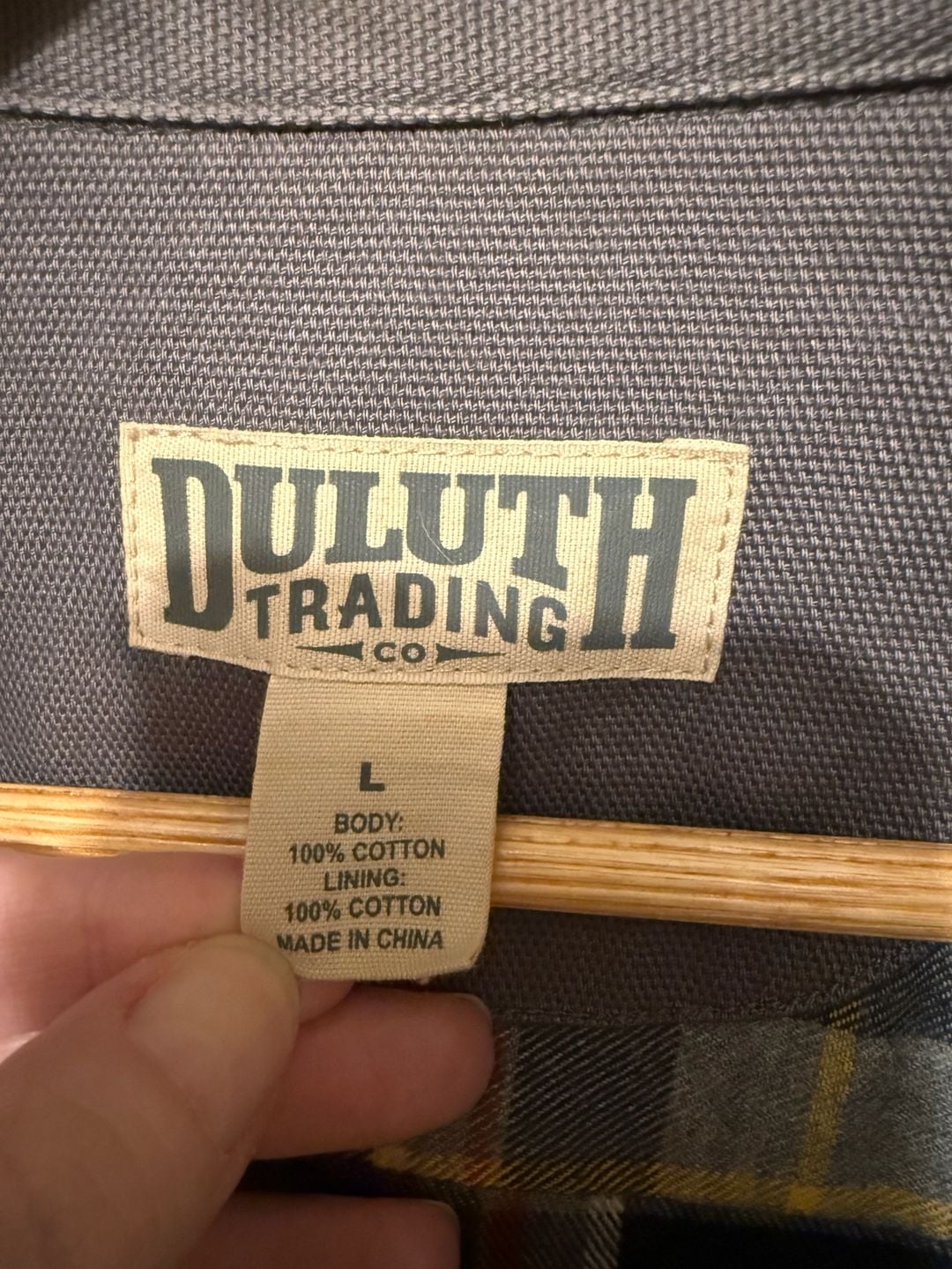 Duluth Trading Co. Flannel Lined Shirt Jacket Size L Gray Canvas 3