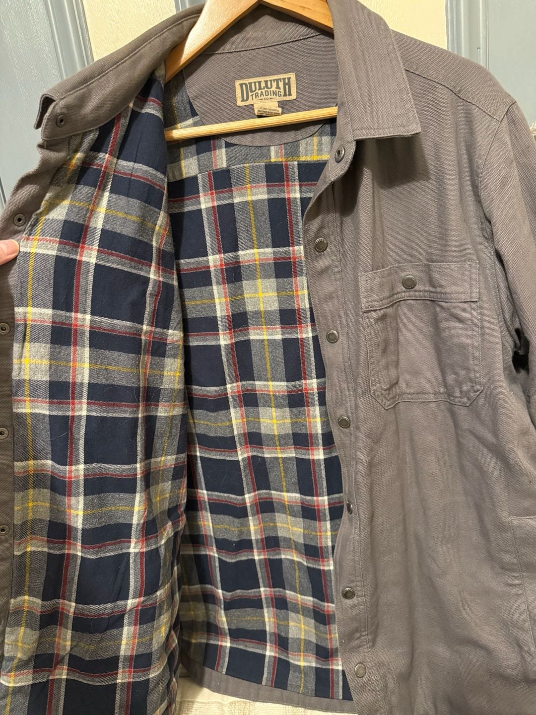 Duluth Trading Co. Flannel Lined Shirt Jacket Size L Gray Canvas 4