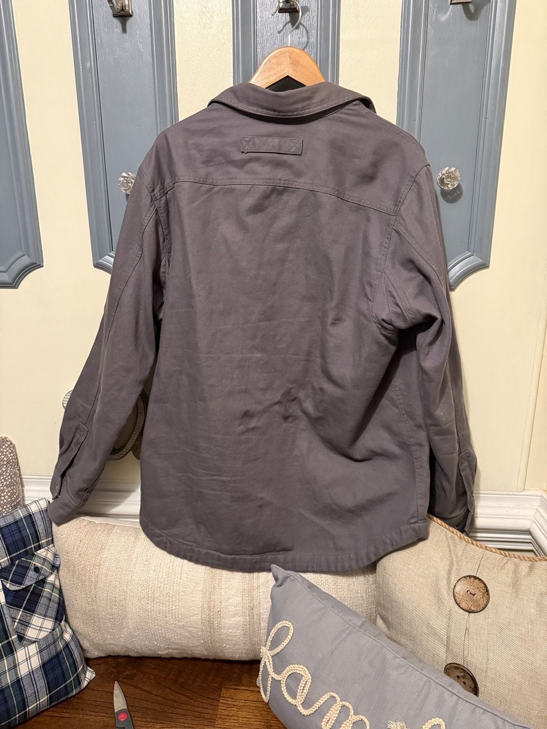 Duluth Trading Co. Flannel Lined Shirt Jacket Size L Gray Canvas 5