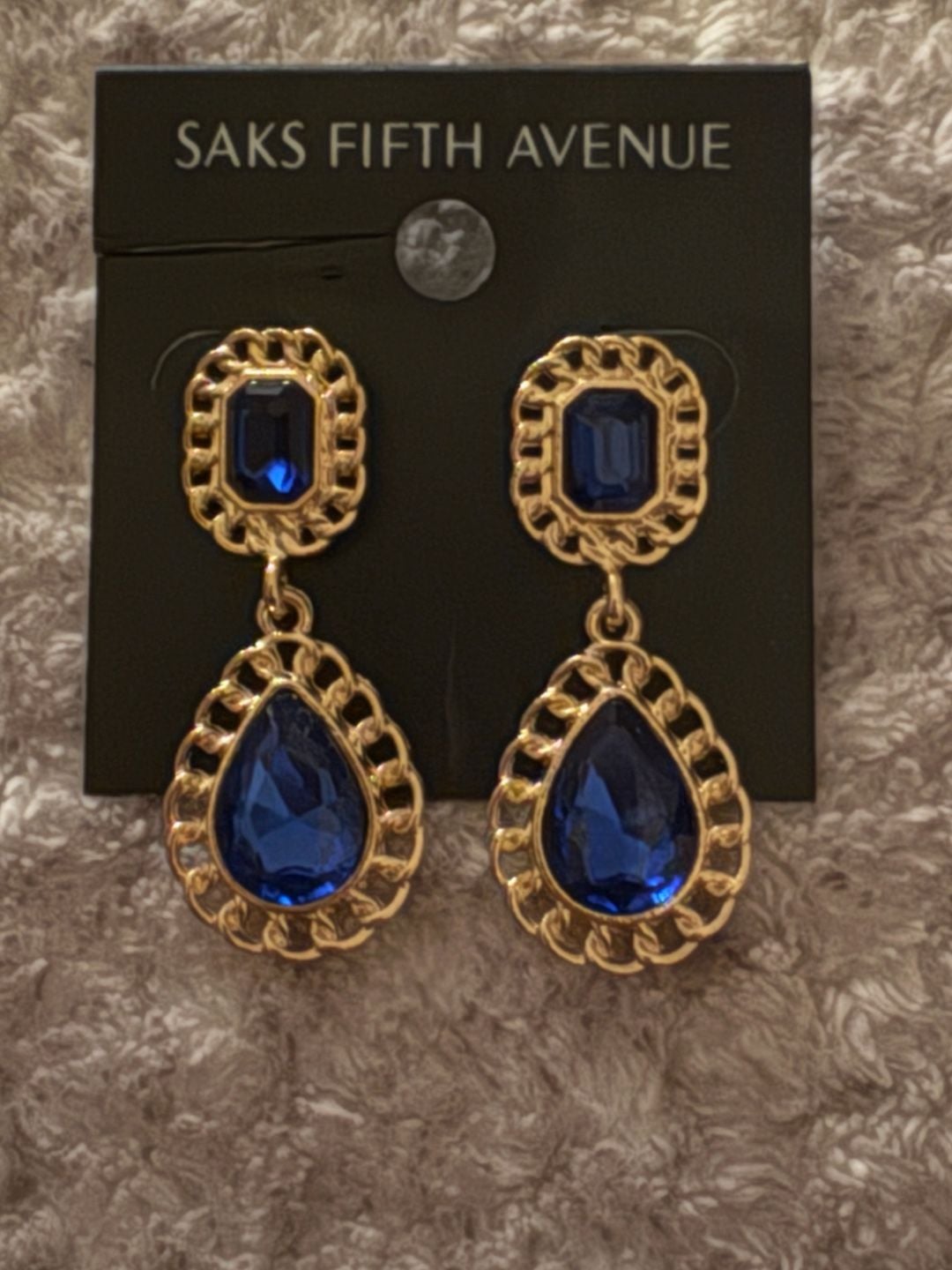 Saks Fifth Avenue Sapphire Blue Gold Dangle Earrings 3
