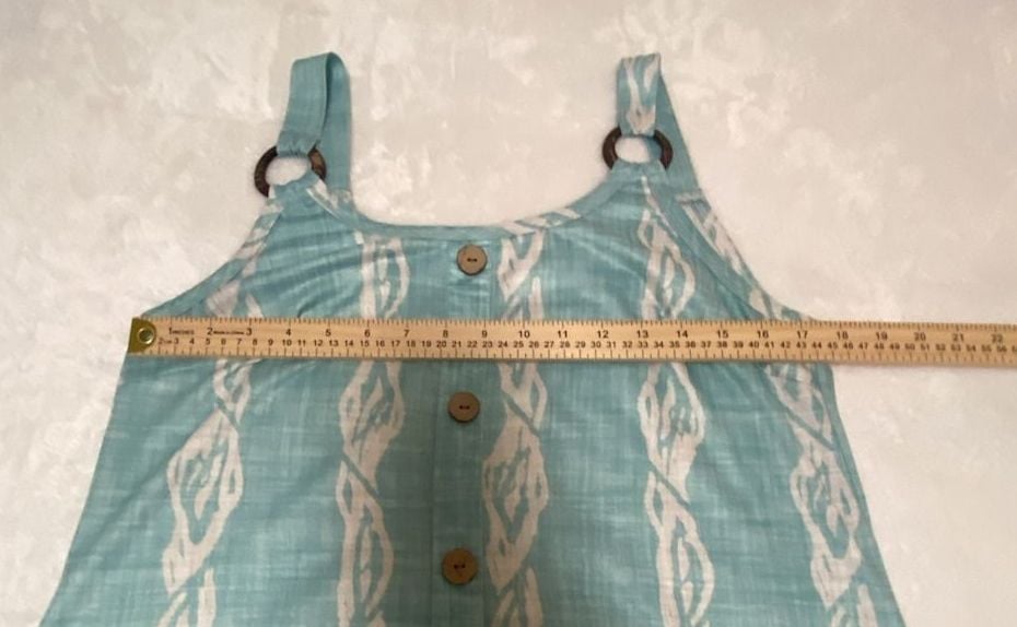 Blue and White Coastal Print Sleeveless Button-Front Midi Dress with Wooden Rings 7