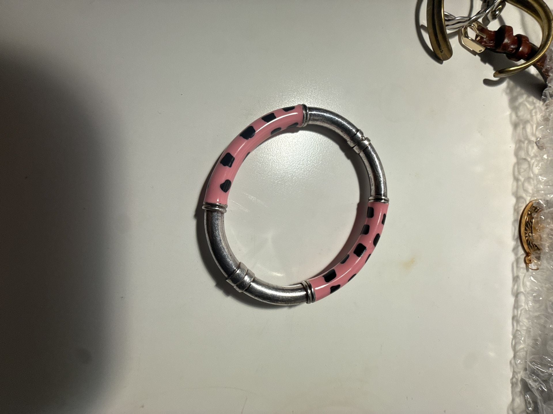 Milor Sterling Silver Pink Black Enamel Animal Print Bangle Bracelet 2