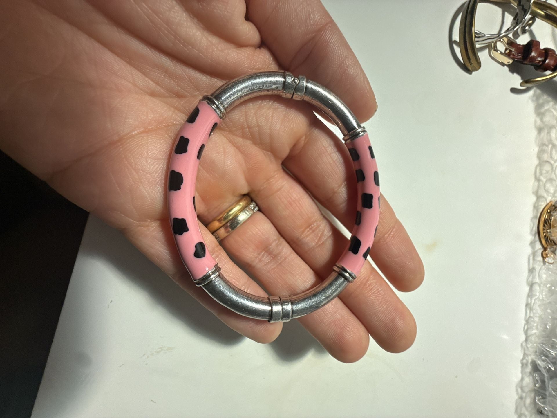 Milor Sterling Silver Pink Black Enamel Animal Print Bangle Bracelet 3