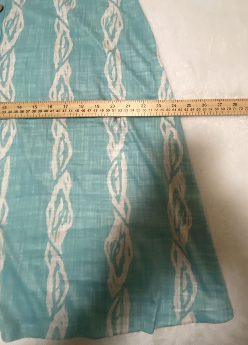 Blue and White Coastal Print Sleeveless Button-Front Midi Dress with Wooden Rings 9