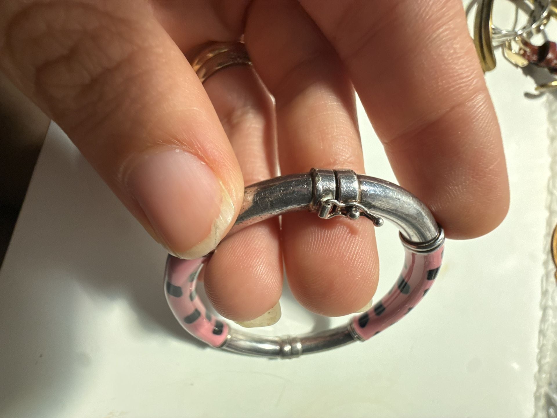 Milor Sterling Silver Pink Black Enamel Animal Print Bangle Bracelet 4