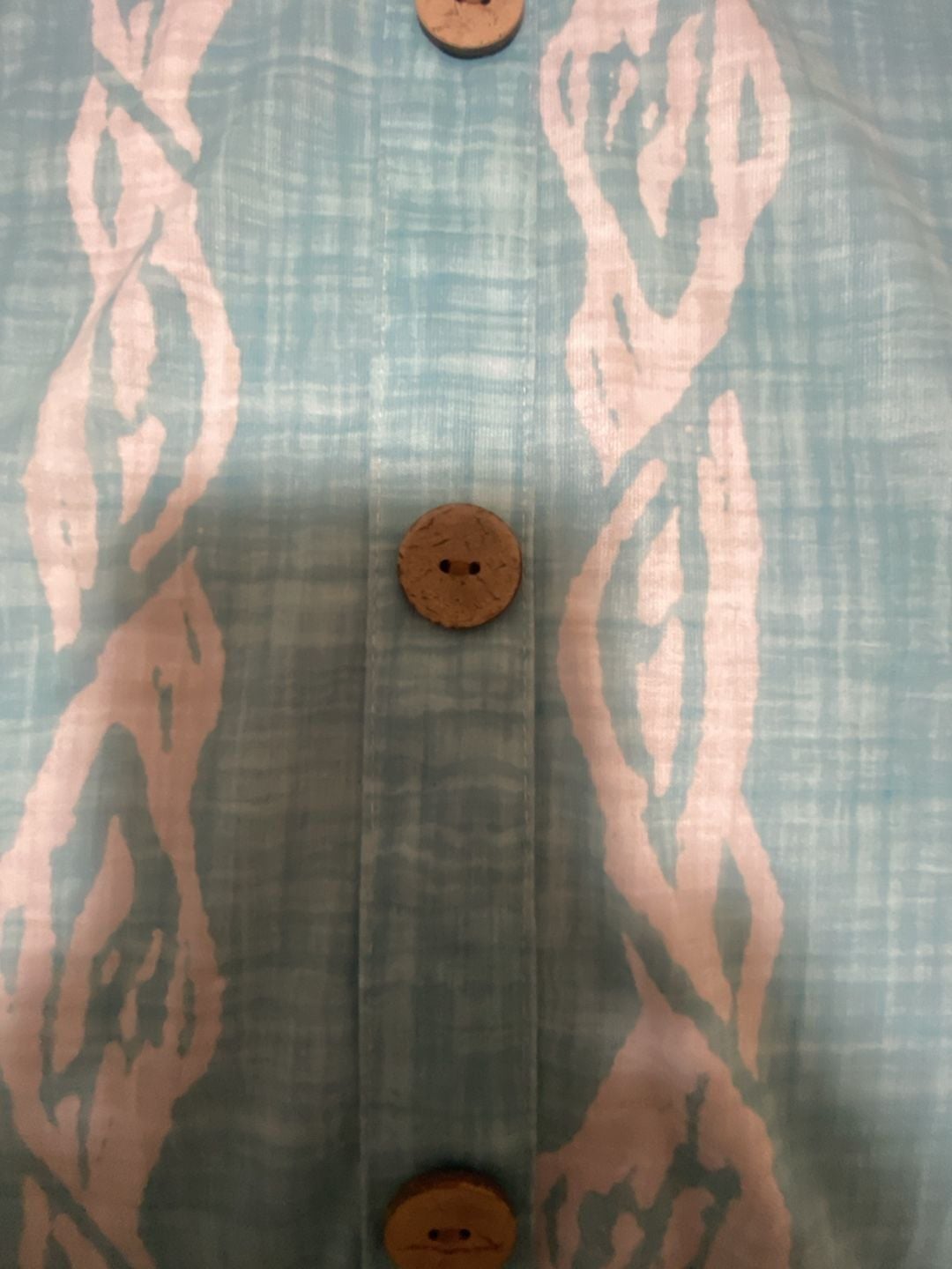 Blue and White Coastal Print Sleeveless Button-Front Midi Dress with Wooden Rings 11