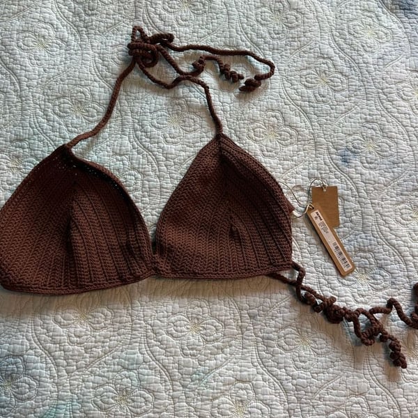 SKIMS Crochet Swim Triangle Bikini Top Size 4X Jasper