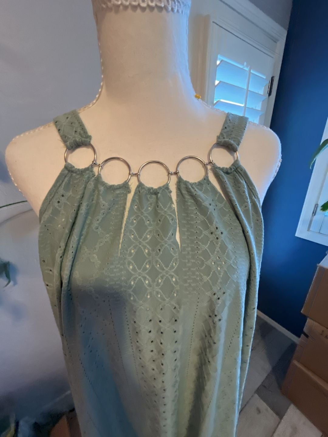 Unbranded Sage Green Eyelet O-Ring Halter Top 3