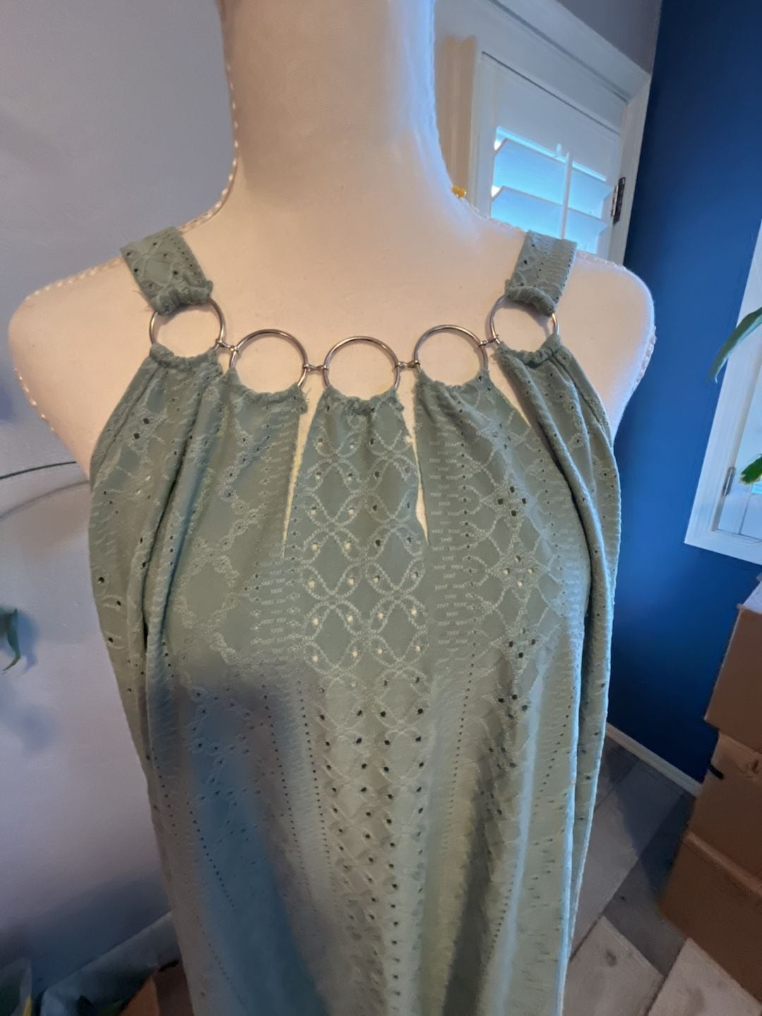 Unbranded Sage Green Eyelet O-Ring Halter Top 4