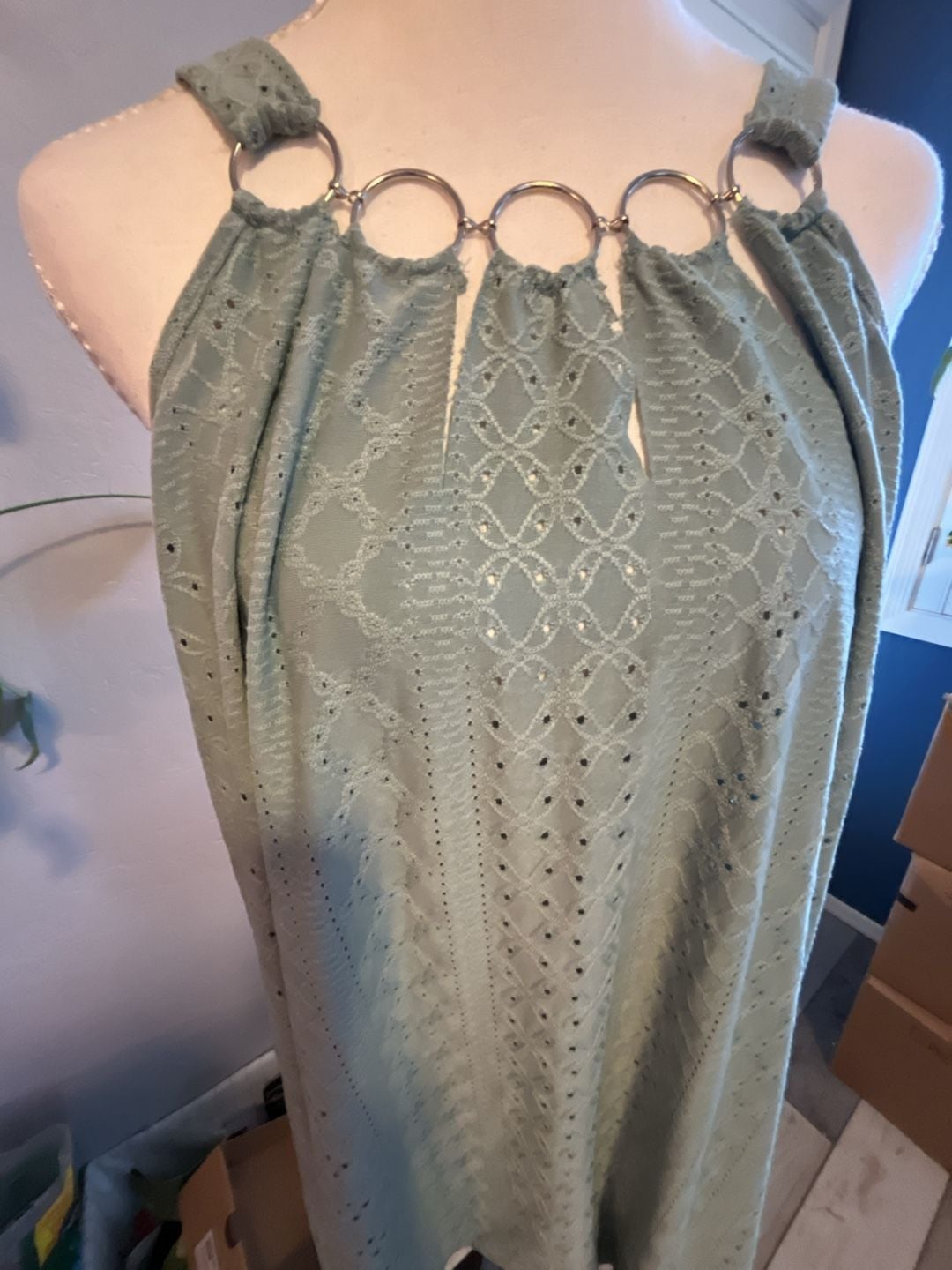 Unbranded Sage Green Eyelet O-Ring Halter Top 5