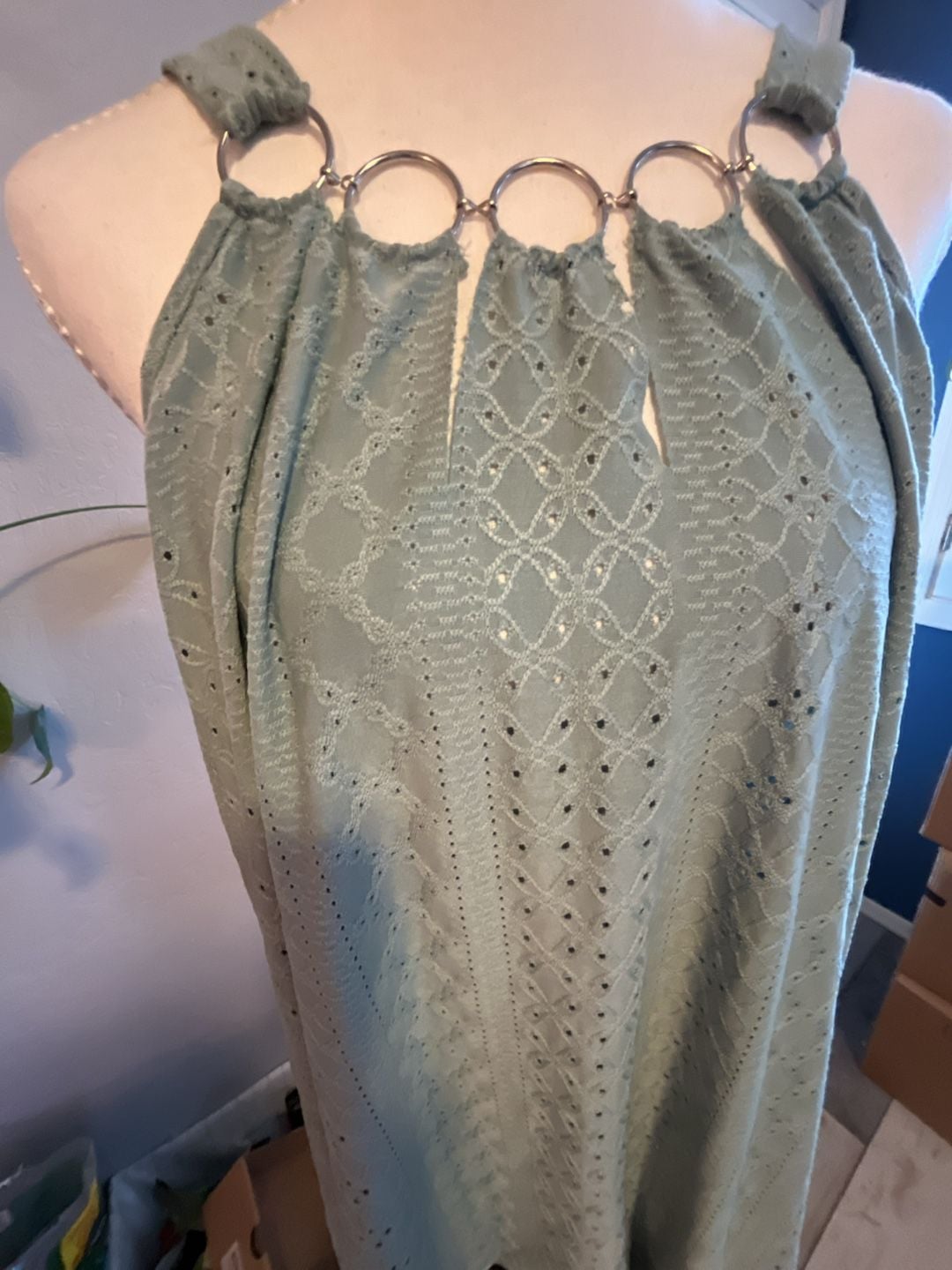 Unbranded Sage Green Eyelet O-Ring Halter Top 6