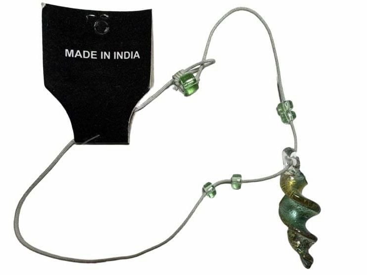 Artisan Green Glass Spiral Pendant Beaded Cord Necklace 2
