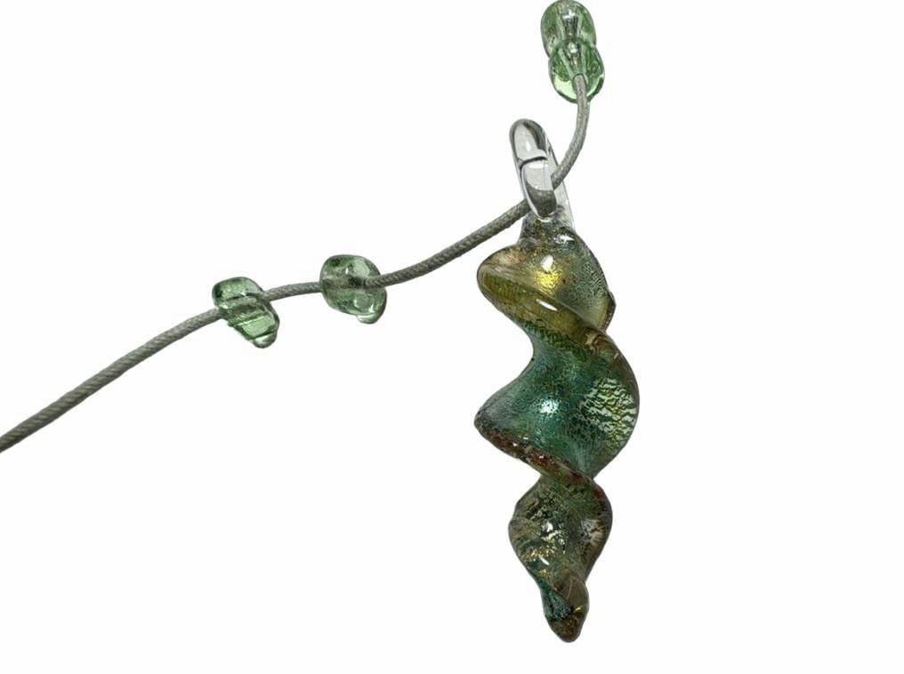 Artisan Green Glass Spiral Pendant Beaded Cord Necklace 3