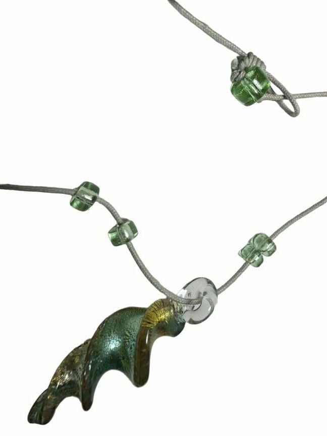 Artisan Green Glass Spiral Pendant Beaded Cord Necklace 4