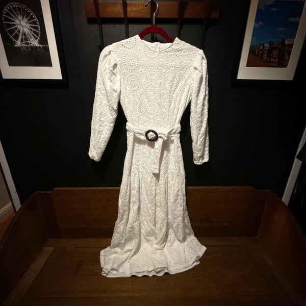 Blanc et Noir Eyelet Maxi Dress Size XS White Long Sleeve Belted