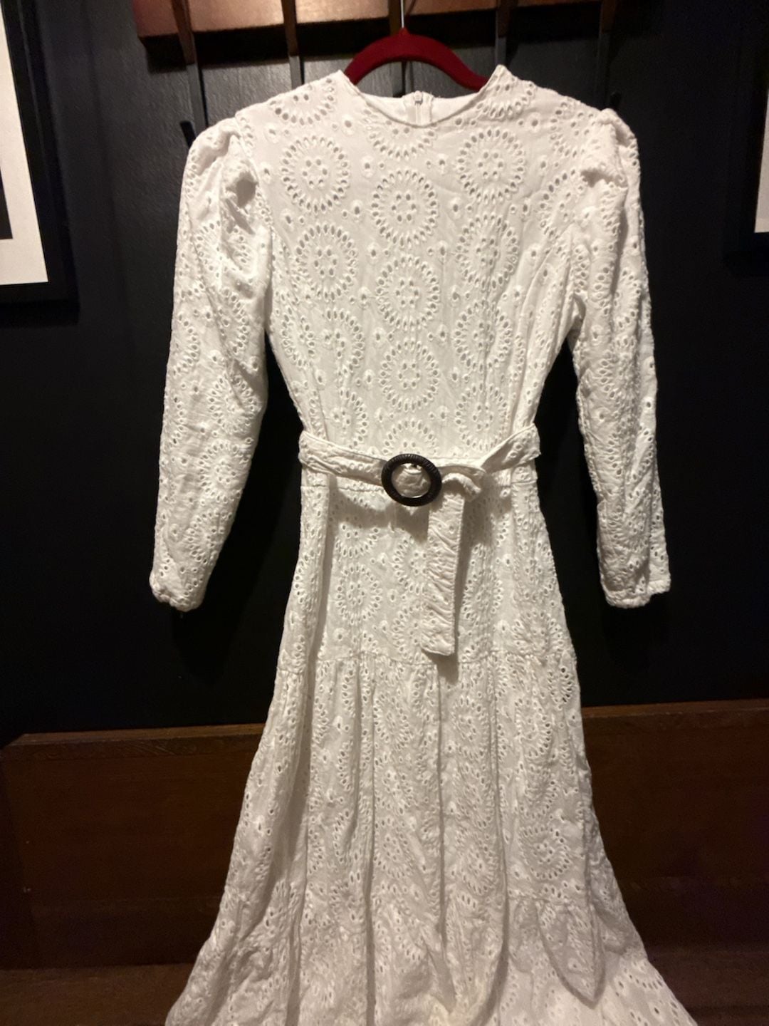 Blanc et Noir Eyelet Maxi Dress Size XS White Long Sleeve Belted 5
