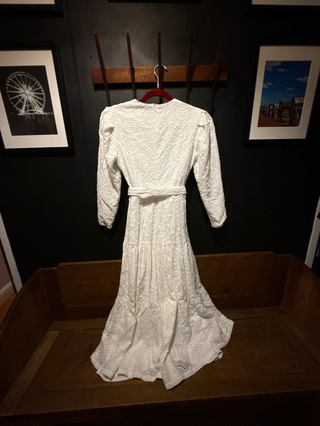 Blanc et Noir Eyelet Maxi Dress Size XS White Long Sleeve Belted 6