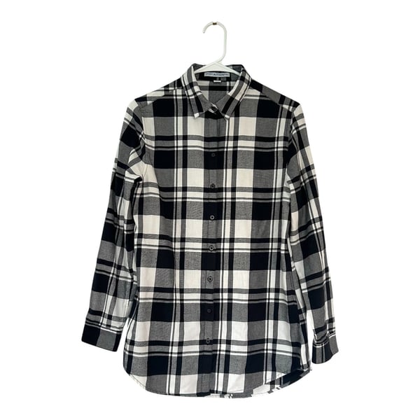 Port Authority Ladies Plaid Flannel Tunic Size S Black White Long Sleeve