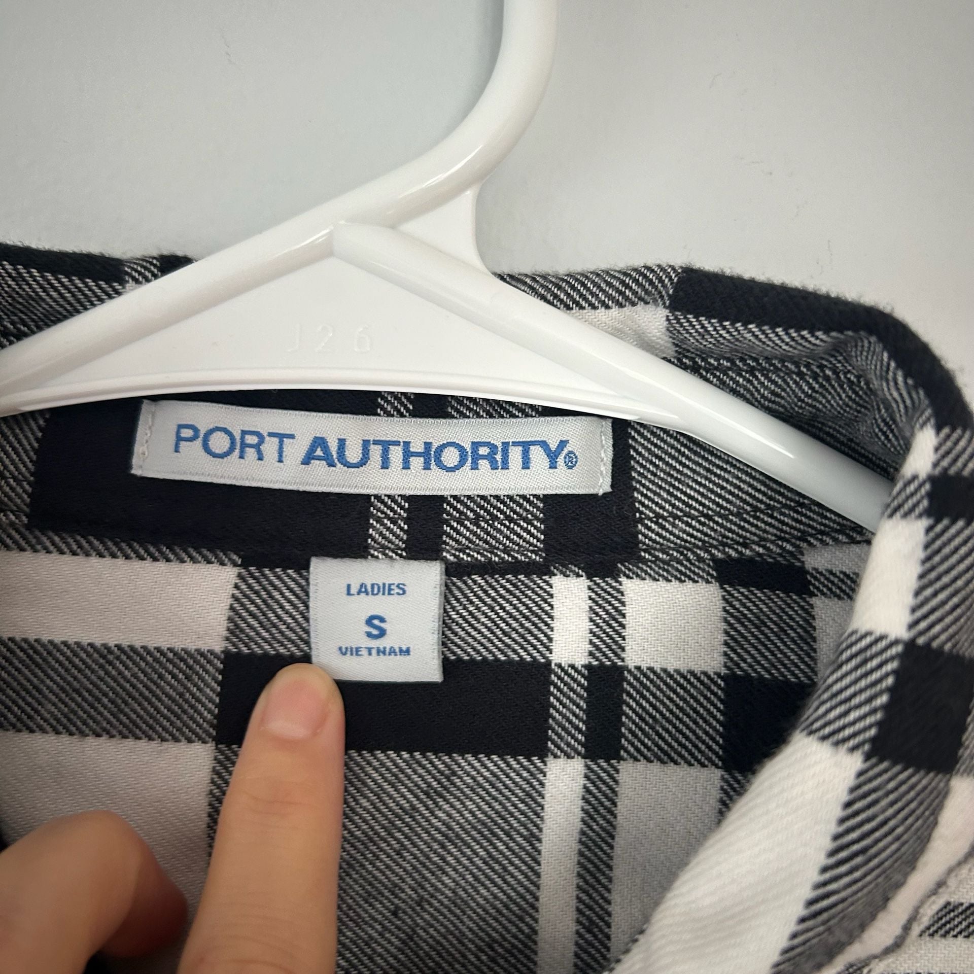 Port Authority Ladies Plaid Flannel Tunic Size S Black White Long Sleeve 3