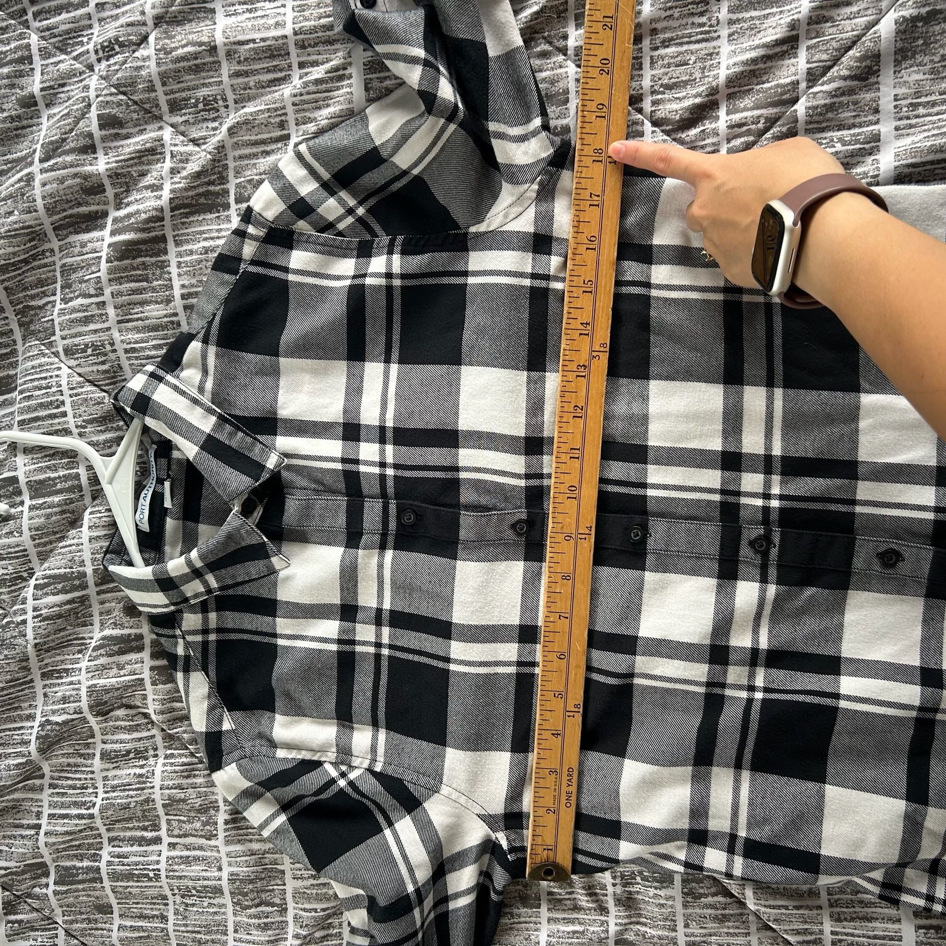 Port Authority Ladies Plaid Flannel Tunic Size S Black White Long Sleeve 7