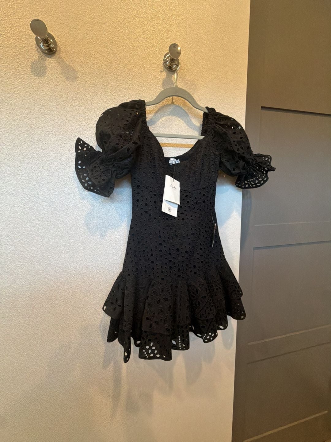 Charo Ruiz Jean Mini Dress Size S Black Eyelet Ruffle 2