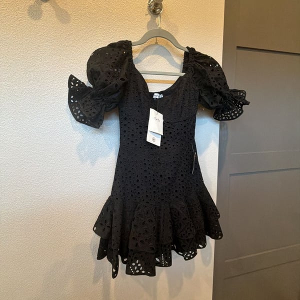 Charo Ruiz Jean Mini Dress Size S Black Eyelet Ruffle