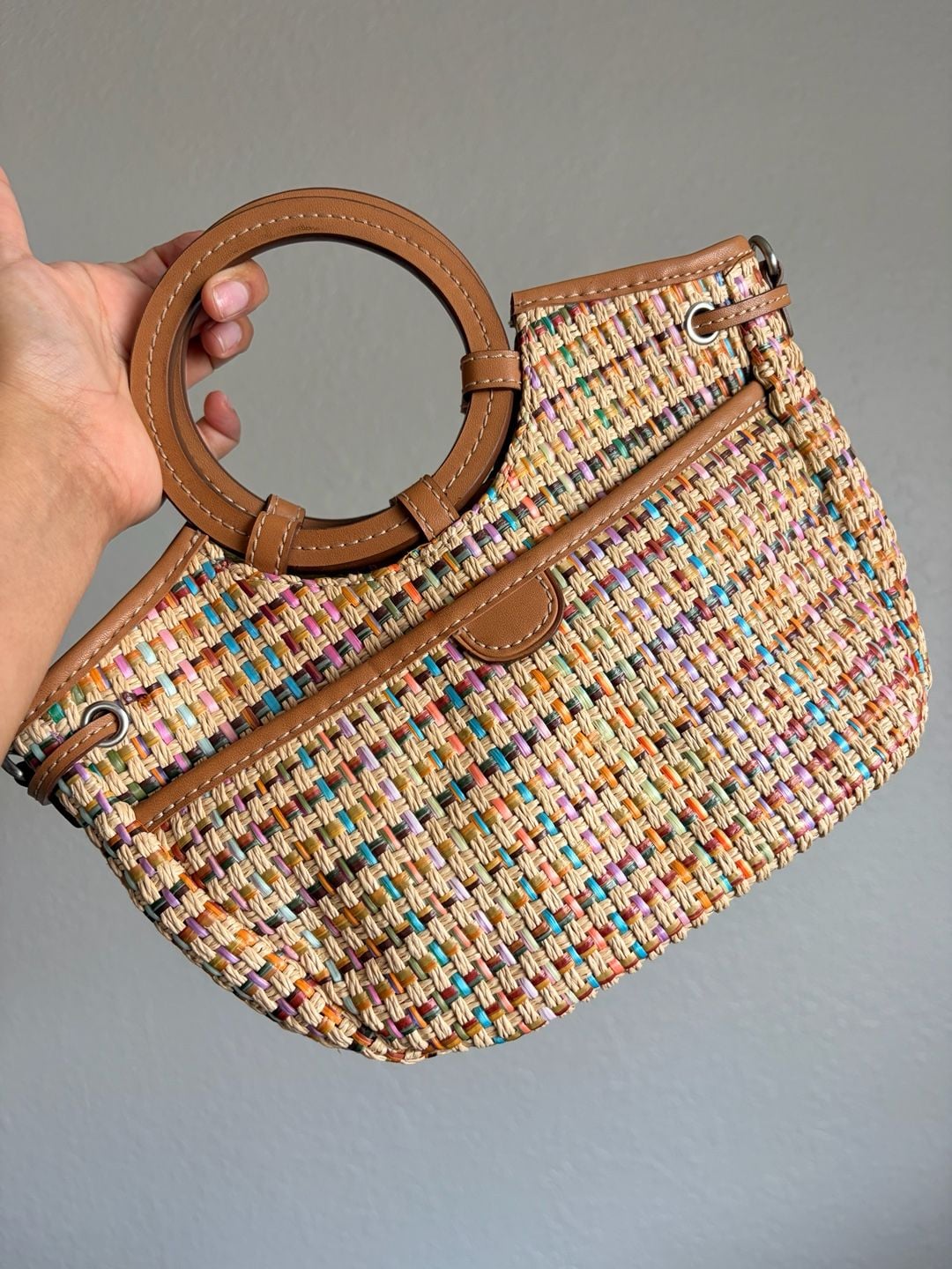 Fossil Woven Straw Multicolor Satchel Handbag 3